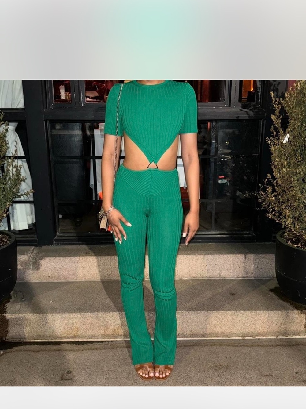 Manière De Voir Knitted Cutout Jumpsuit Green Catsuit Bodycon Size XS NWT